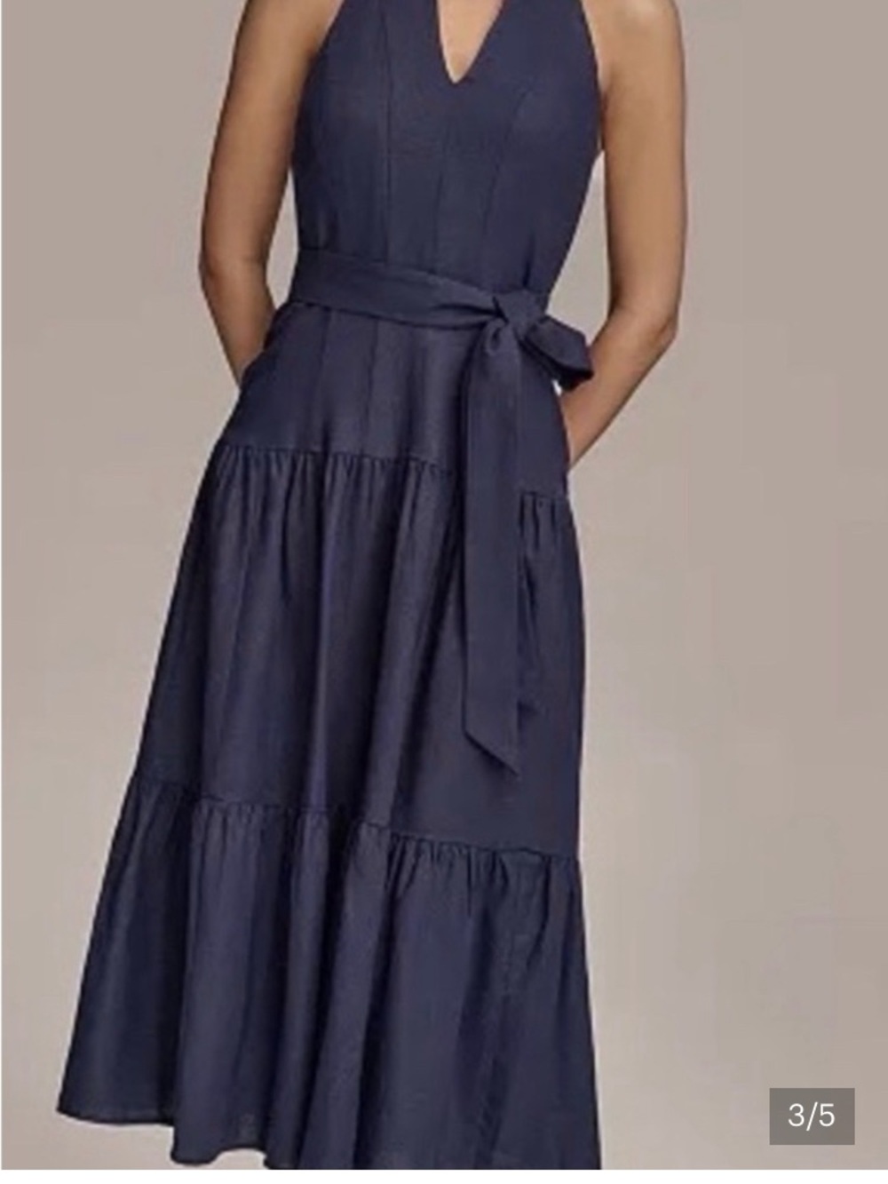 Donna Karan Navy Backless Halter Dress with Waist Tie - Picture 4 of 5